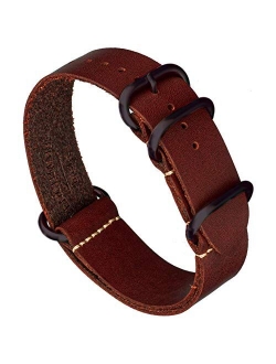 Benchmark Basics Leather Watch Band - Zulu Crazy Horse Oiled NATO Strap - 18mm, 20mm, 22mm & 24mm - 7 Colors