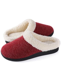 Wishcotton Women's Cozy Memory Foam Slippers, Fuzzy Wool-Like Plush Fleece Lined Warm Slip On House Shoes, Indoor Outdoor Anti-Skid Rubber Sole