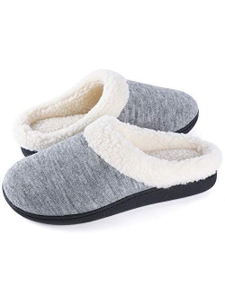 Wishcotton Women's Cozy Memory Foam Slippers, Fuzzy Wool-Like Plush Fleece Lined Warm Slip On House Shoes, Indoor Outdoor Anti-Skid Rubber Sole