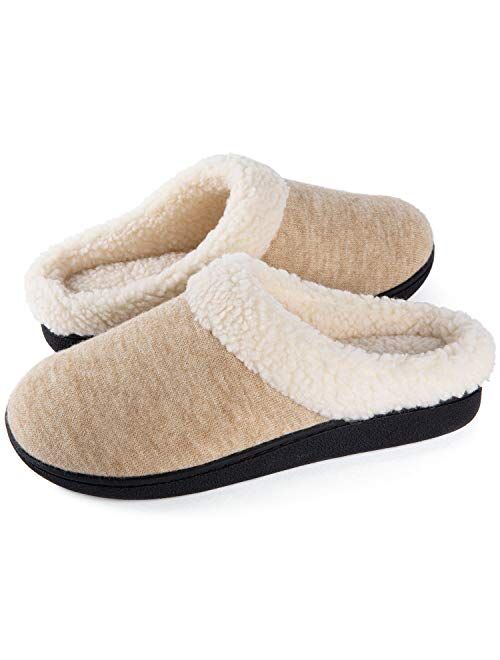 Wishcotton Women's Cozy Memory Foam Slippers, Fuzzy Wool-Like Plush Fleece Lined Warm Slip On House Shoes, Indoor Outdoor Anti-Skid Rubber Sole