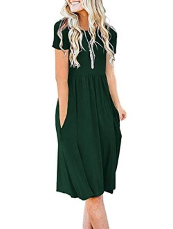 DB MOON Women Summer Casual Short Sleeve Dresses Empire Waist Dress with Pockets