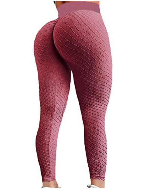 SEASUM Ruched Butt Lifting High Waist Textured Yoga Pants Tummy Control Workout Leggings