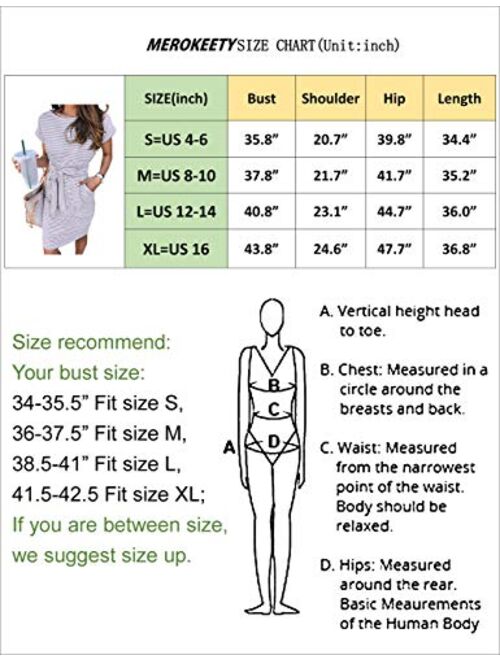 MEROKEETY Women's Summer Striped Short Sleeve T Shirt Dress Casual Tie Waist with Pockets