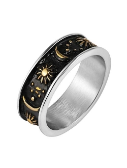 8mm Moon Star Sun Statement Ring Stainless Steel Boho Jewelry for Women Men