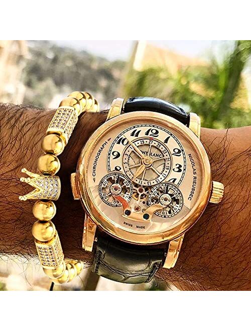 Magic Fish Imperial Crown King Mens Bracelet Pave CZ ,Gold Bracelets for Men Luxury Charm Fashion Cuff Bangle Crown Birthday Jewelry