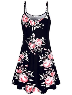 SeSe Code Women's Casual Spaghetti Strap Floral Printed Summer Beach Swing Dress