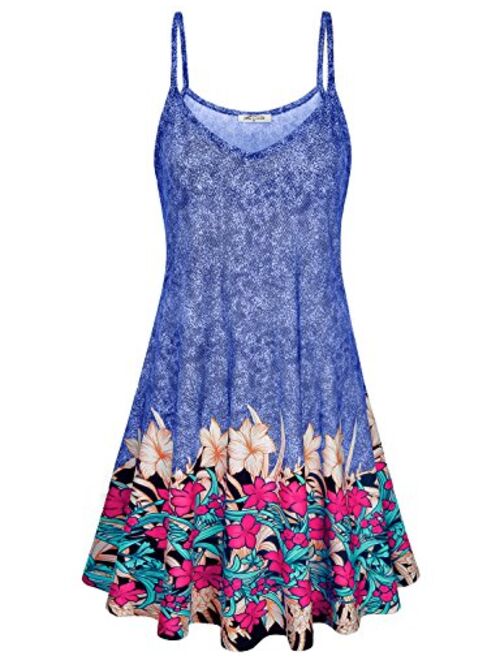 SeSe Code Women's Casual Spaghetti Strap Floral Printed Summer Beach Swing Dress