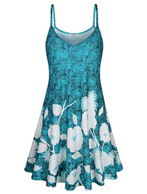 SeSe Code Women's Casual Spaghetti Strap Floral Printed Summer Beach Swing Dress