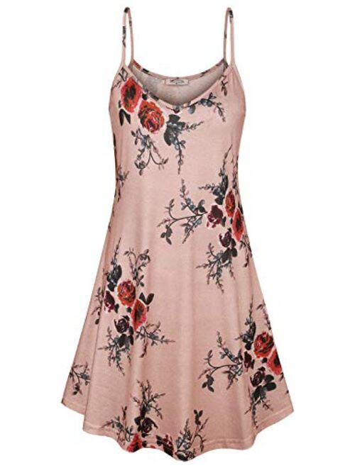 SeSe Code Women's Casual Spaghetti Strap Floral Printed Summer Beach Swing Dress