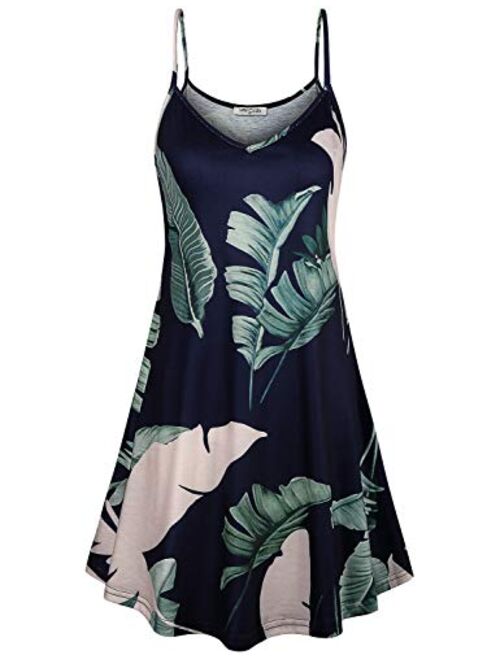 SeSe Code Women's Casual Spaghetti Strap Floral Printed Summer Beach Swing Dress