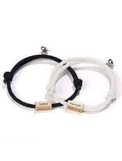 Mutual Attraction Rope Braided Couple Bracelets Charm Pendants with Magnetic Bells 2 PCS Gift Jewelry Set for Women Men