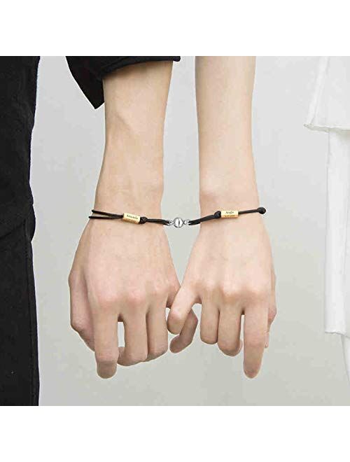 Mutual Attraction Rope Braided Couple Bracelets Charm Pendants with Magnetic Bells 2 PCS Gift Jewelry Set for Women Men