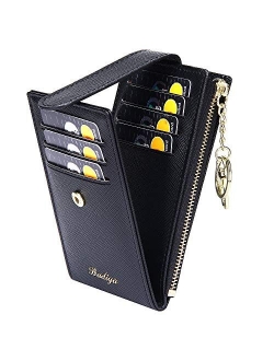 Badiya RFID Card Holder Wallet for Women Slim Bifold Zipper Card Cases Money Organizers