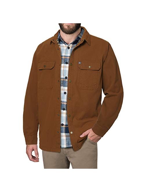 The American Outdoorsman Solid Canvas Shirt Jacket Lined with Printed Polar Fleece Lining for Hiking and Camping