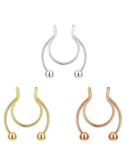 Fzroezz 20G Fake Nose Rings Hoop Clip-on Stainless Steel Septum Jewelry Non Piercing Fake Cartilage Earring Lip Rings Faux Nose Ring Piercing Jewelry for Women Men
