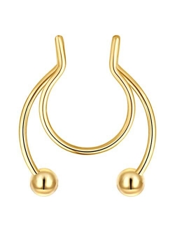 Fzroezz 20G Fake Nose Rings Hoop Clip-on Stainless Steel Septum Jewelry Non Piercing Fake Cartilage Earring Lip Rings Faux Nose Ring Piercing Jewelry for Women Men