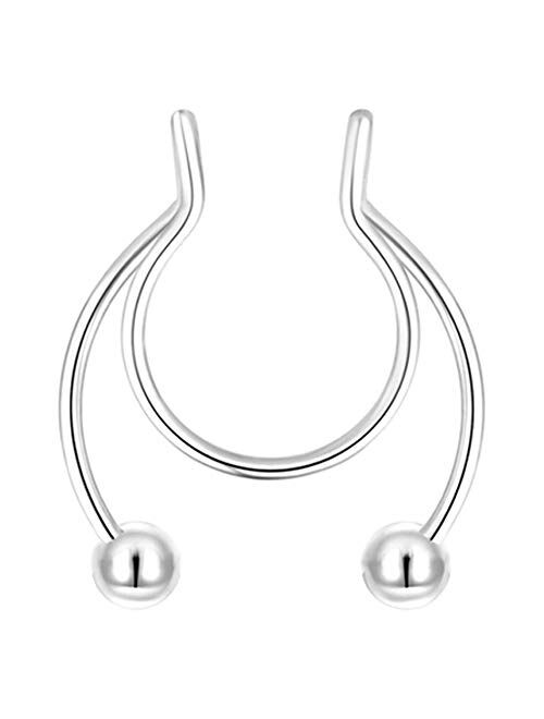 Fzroezz 20G Fake Nose Rings Hoop Clip-on Stainless Steel Septum Jewelry Non Piercing Fake Cartilage Earring Lip Rings Faux Nose Ring Piercing Jewelry for Women Men