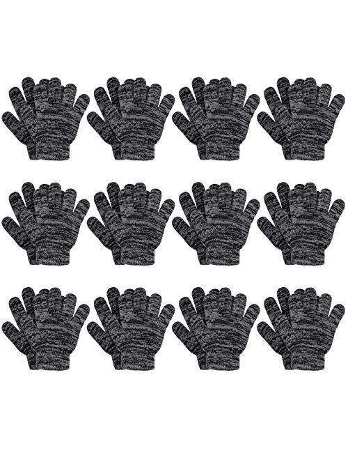 Kids Gloves, 12 Pairs Valentine's Day Winter Knit Gloves Full Finger Stretchy Magic Gloves for Boys and Girls