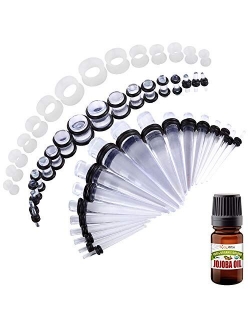 BodyJ4You 50PC Gauges Kit Ear Stretching Aftercare Jojoba Oil Wax 14G-12MM Tunnel Plug Taper Set