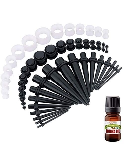 BodyJ4You 50PC Gauges Kit Ear Stretching Aftercare Jojoba Oil Wax 14G-12MM Tunnel Plug Taper Set