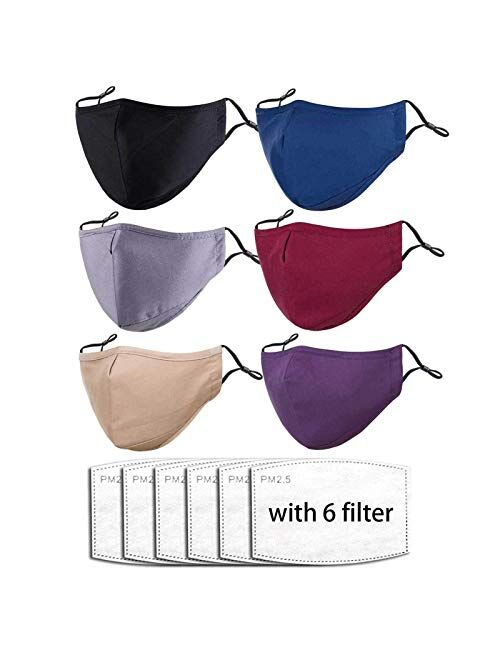 6-Pack-Unisex Cotton Cloth Fabric with Adjustable Ear Loops-Replacement Filters