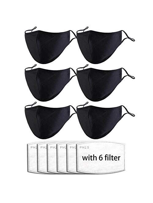 6-Pack-Unisex Cotton Cloth Fabric with Adjustable Ear Loops-Replacement Filters