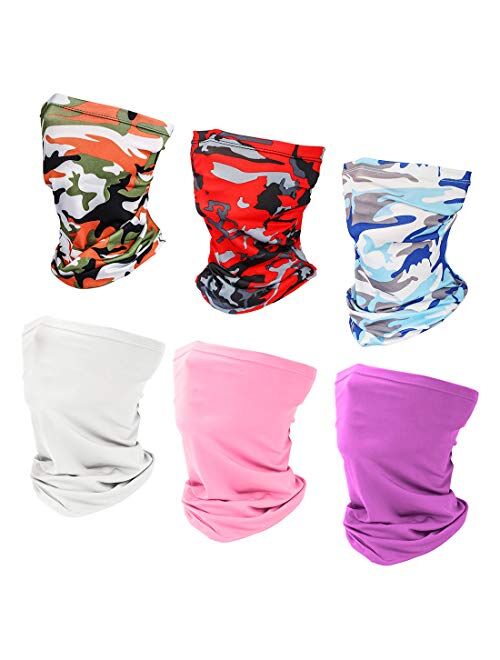 6 Pieces Sun UV Protection Face Mask Neck Gaiter Windproof Scarf Sunscreen Breathable Bandana Balaclava for Sport&Outdoor