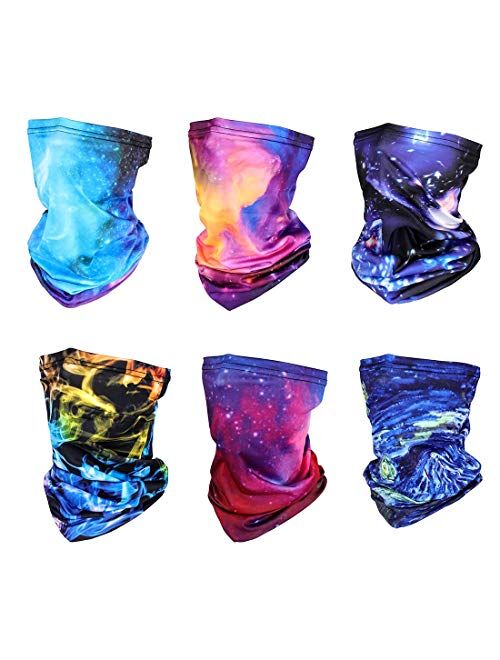 6 Pieces Sun UV Protection Face Mask Neck Gaiter Windproof Scarf Sunscreen Breathable Bandana Balaclava for Sport&Outdoor