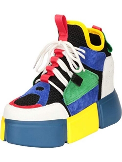 Cambridge Select 90s Rave Hidden Wedges Extra High Chunky Platform Colorful Sneaker