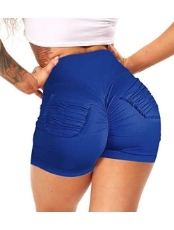 KIWI RATA Womens Butt Lifting Sexy Yoga Shorts High Waist Elastic Active Hot Pants Ruched Sports Gym Clubwear Beach Outfit