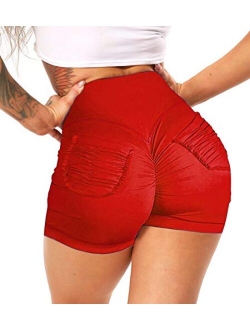 KIWI RATA Womens Butt Lifting Sexy Yoga Shorts High Waist Elastic Active Hot Pants Ruched Sports Gym Clubwear Beach Outfit