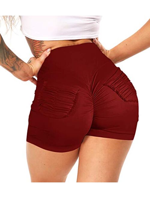 KIWI RATA Womens Butt Lifting Sexy Yoga Shorts High Waist Elastic Active Hot Pants Ruched Sports Gym Clubwear Beach Outfit