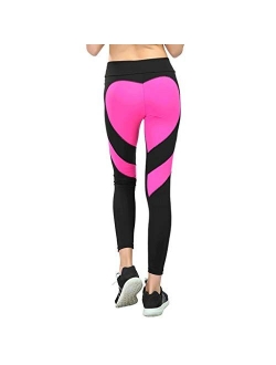 STARBILD Women's Heart Shape Patchwork Yoga Pants Ankle-Length Workout Leggings Sport Fitness Gym Tights