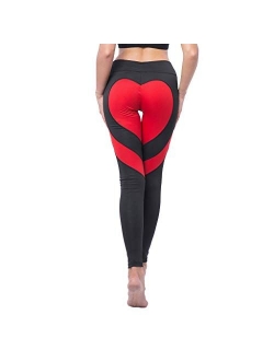 STARBILD Women's Heart Shape Patchwork Yoga Pants Ankle-Length Workout Leggings Sport Fitness Gym Tights