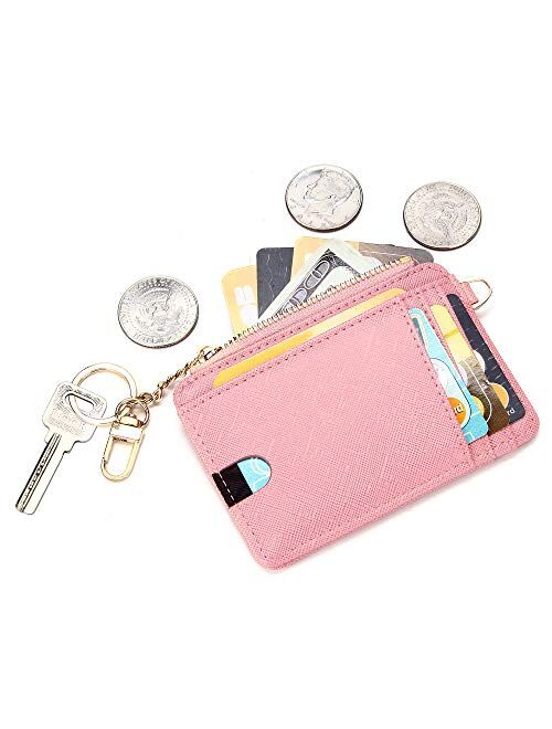 KUKOO Slim Minimalist RFID Credit Card Holder Front Pocket Keychain Wallet for Women Coin Purse with Keychain Gift Box