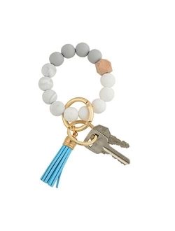 Giftable Portable House Car Keys Ring Holder, Elastic Beaded Silicone Bracelet Bangle Wristlet Keychains W/ Tassel