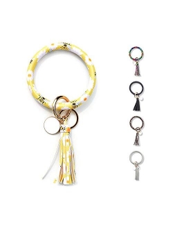 FindFun Key Ring Chain Wristlet Keychain Bracelet for Women Girls Leather Tassel Bangle Key Ring