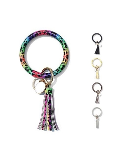 FindFun Key Ring Chain Wristlet Keychain Bracelet for Women Girls Leather Tassel Bangle Key Ring