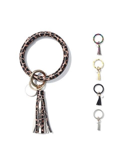 FindFun Key Ring Chain Wristlet Keychain Bracelet for Women Girls Leather Tassel Bangle Key Ring