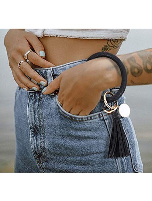 FindFun Key Ring Chain Wristlet Keychain Bracelet for Women Girls Leather Tassel Bangle Key Ring