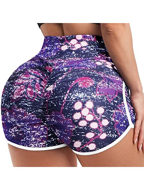 YOFIT Womens Sexy Ruched Butt Lifting Gym Shorts High Waisted Booty Yoga Shorts Workout Running Twerking Daisy Dukes Shorts