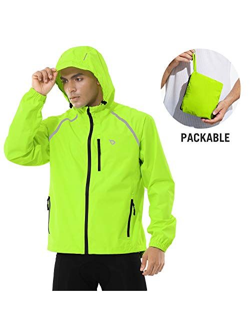 BALEAF Men's Cycling Running Jacket Waterproof Reflective Lightweight Windbreaker Windproof Bike Jacket Hooded Packable