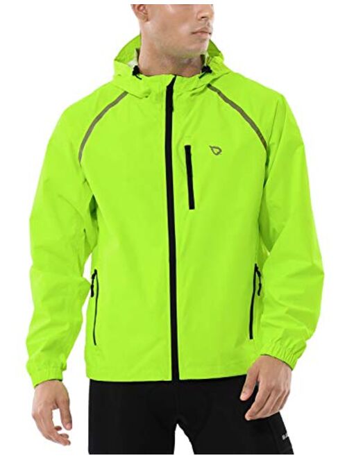 BALEAF Men's Cycling Running Jacket Waterproof Reflective Lightweight Windbreaker Windproof Bike Jacket Hooded Packable