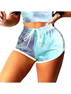 FITNEXX Women's Tie Dye Drawstring Workout Shorts Active Shorts Or Tops Striped Yoga Shorts Fitness Ultra Soft Hot Pants