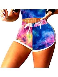 FITNEXX Women's Tie Dye Drawstring Workout Shorts Active Shorts Or Tops Striped Yoga Shorts Fitness Ultra Soft Hot Pants