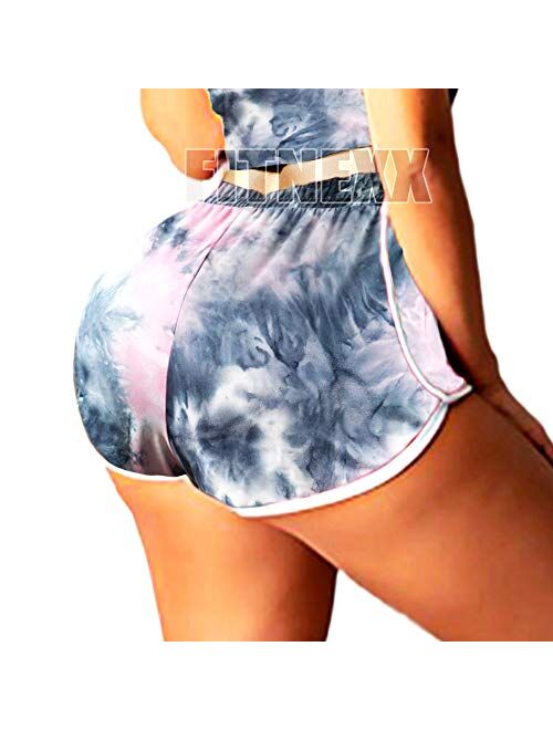 FITNEXX Women's Tie Dye Drawstring Workout Shorts Active Shorts Or Tops Striped Yoga Shorts Fitness Ultra Soft Hot Pants