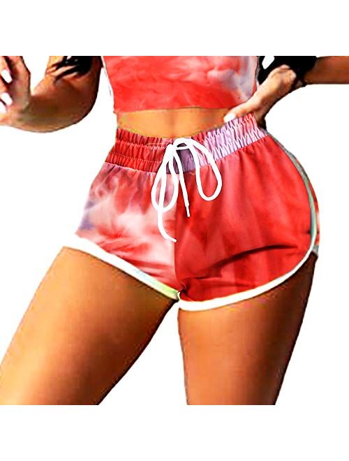 FITNEXX Women's Tie Dye Drawstring Workout Shorts Active Shorts Or Tops Striped Yoga Shorts Fitness Ultra Soft Hot Pants