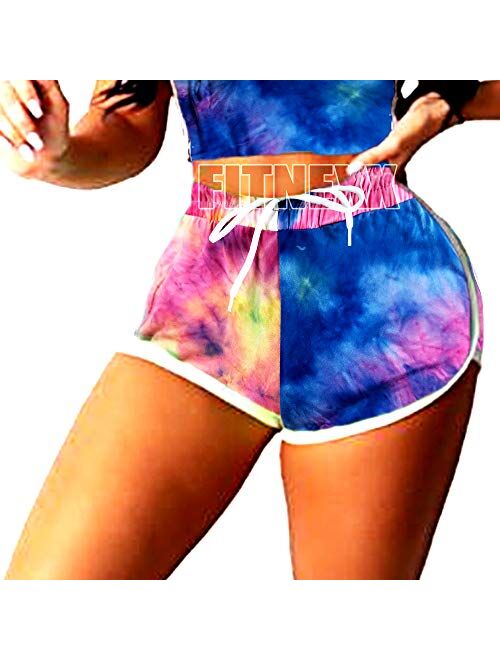 FITNEXX Women's Tie Dye Drawstring Workout Shorts Active Shorts Or Tops Striped Yoga Shorts Fitness Ultra Soft Hot Pants