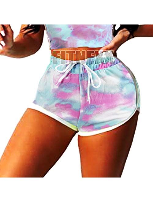 FITNEXX Women's Tie Dye Drawstring Workout Shorts Active Shorts Or Tops Striped Yoga Shorts Fitness Ultra Soft Hot Pants