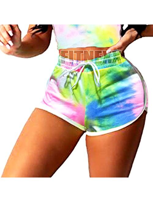 FITNEXX Women's Tie Dye Drawstring Workout Shorts Active Shorts Or Tops Striped Yoga Shorts Fitness Ultra Soft Hot Pants